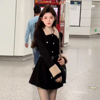 法式高级感千金风黑色连衣裙子女2026年早春季新款小个子香风短裙