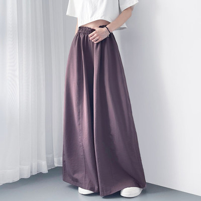 高腰修身藏肉冰丝空调裤女夏季大码胖mm慵懒风宽松垂感拖地阔腿裤