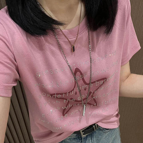 女士t恤短袖2026夏季新款洋气字母烫钻韩版时尚百搭显瘦上衣薄款