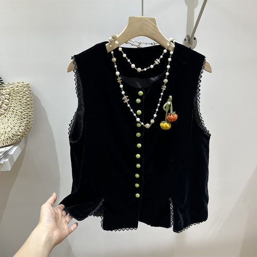 丝绒马甲女外穿高级感2026春秋新款洋气减龄马夹外套短款无袖上衣