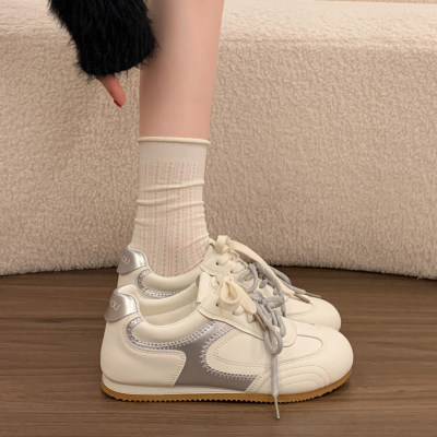 银色德训鞋女款2026春季新款薄底经典阿甘鞋子轻便系带运动休闲鞋