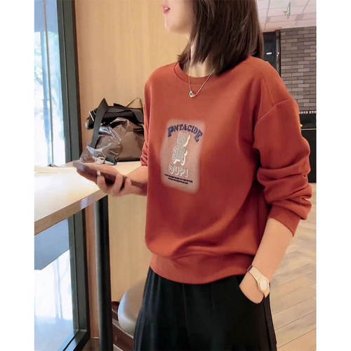 圆领卫衣女2026春秋新款洋气小熊印花韩版休闲宽松百搭显瘦上衣