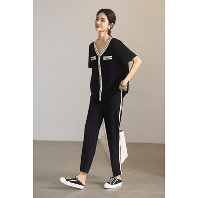 素木休闲条纹两件套套装女2026年夏季新款裤子一整套欧货大码女装