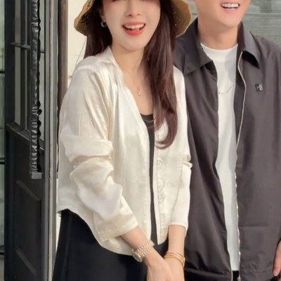 短款醋酸披肩开衫外套女2026夏新款小个子气质简约长袖防晒衫上衣