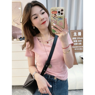 粉色短袖t恤女2025新款爆款夏季小个子时尚洋气时髦短款上衣夏款