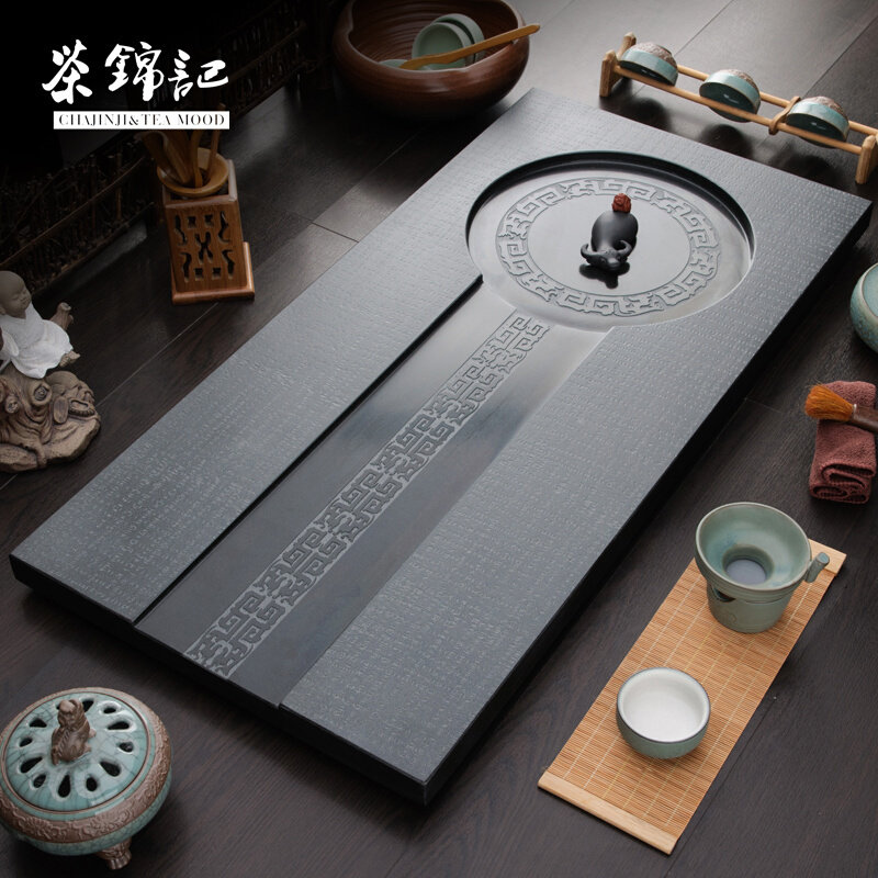 茶锦记乌金石茶盘功夫茶具盘装大号茶海整块天然茶台