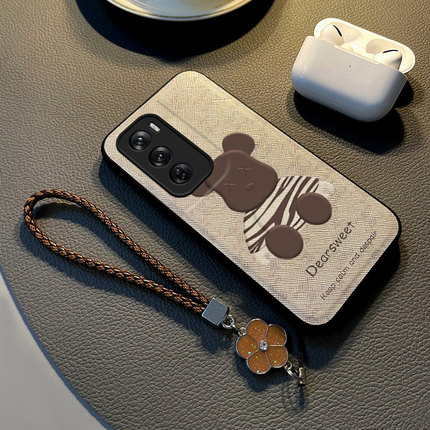 适用opporeno12手机壳新款潮牌布纹熊reno11pro保护套全包防摔10硅胶9带挂绳手链网红8pro+卡通男高级感7女款