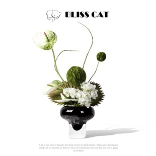 中古风黑色银箔高脚玻璃小花瓶插花售楼处洽谈桌茶几花器桌花摆件