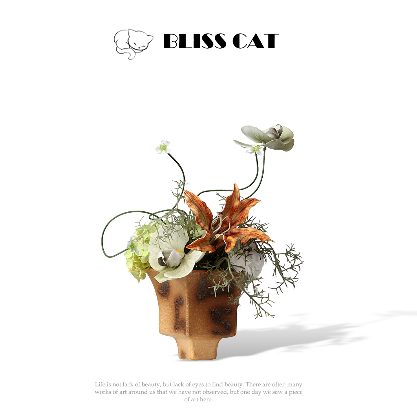 新中式陶瓷方形花瓶插花酒店会所客厅茶几花艺软装陈设小桌花摆件