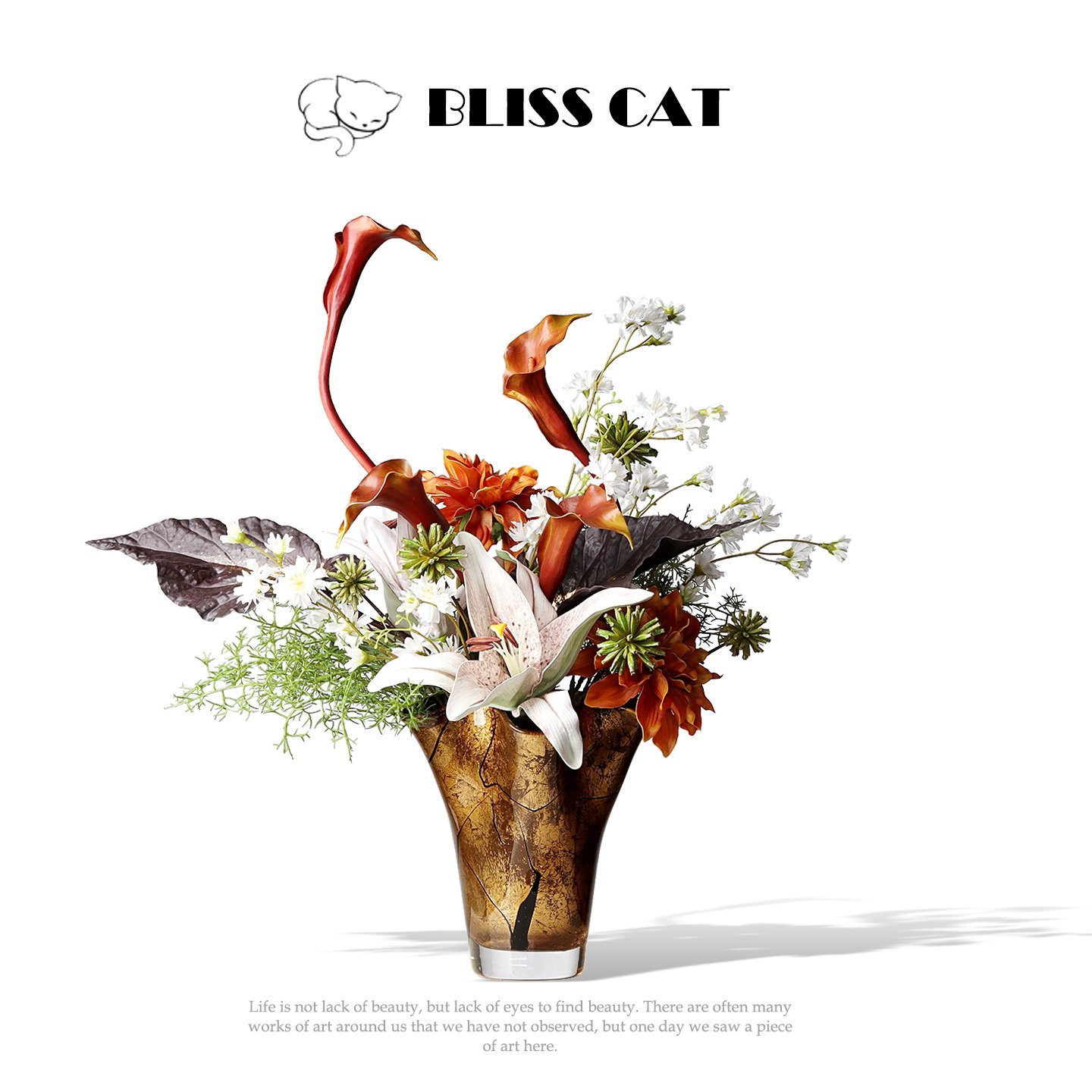 法式艺术玻璃贴金箔花瓶插花售楼处酒店客厅餐桌玄关花艺软装花器,家居饰品,花瓶,淘宝优惠券,粉丝福利购,淘宝优惠卷