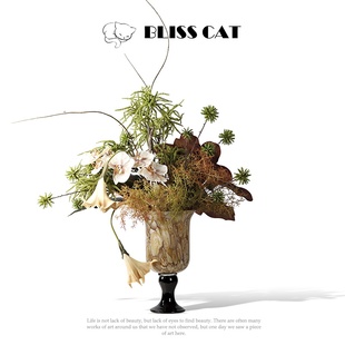 法式高脚玻璃花瓶插花售楼处客厅玄关餐桌花艺中古花器高级感摆件