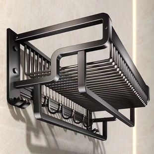 卫生间毛巾架置物架一体浴室免打孔厕所枪灰浴巾架太空铝卫浴双杆