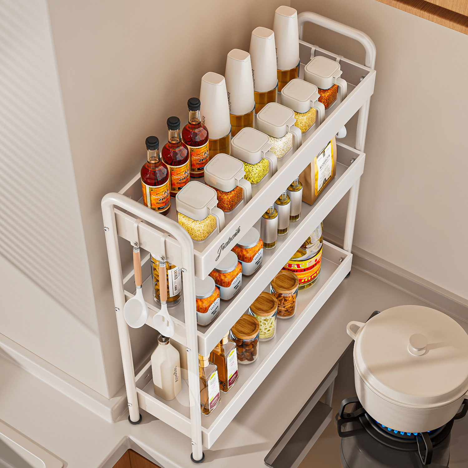 厨房调料置物架免打孔窄款台面小户型油盐酱醋调味料品收纳架子