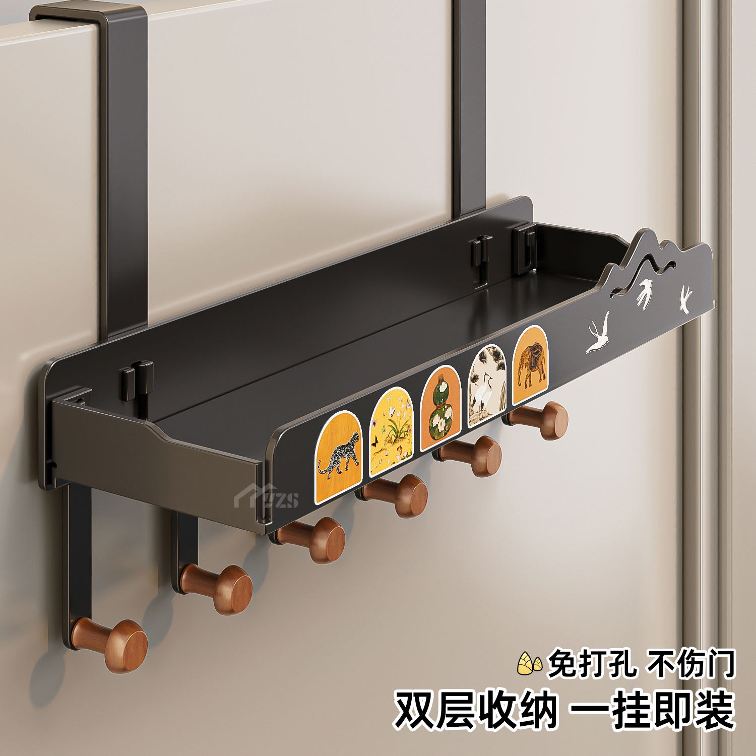 门后双层挂衣架免打孔卧室门上挂钩门背式衣帽架门后收纳架置物架