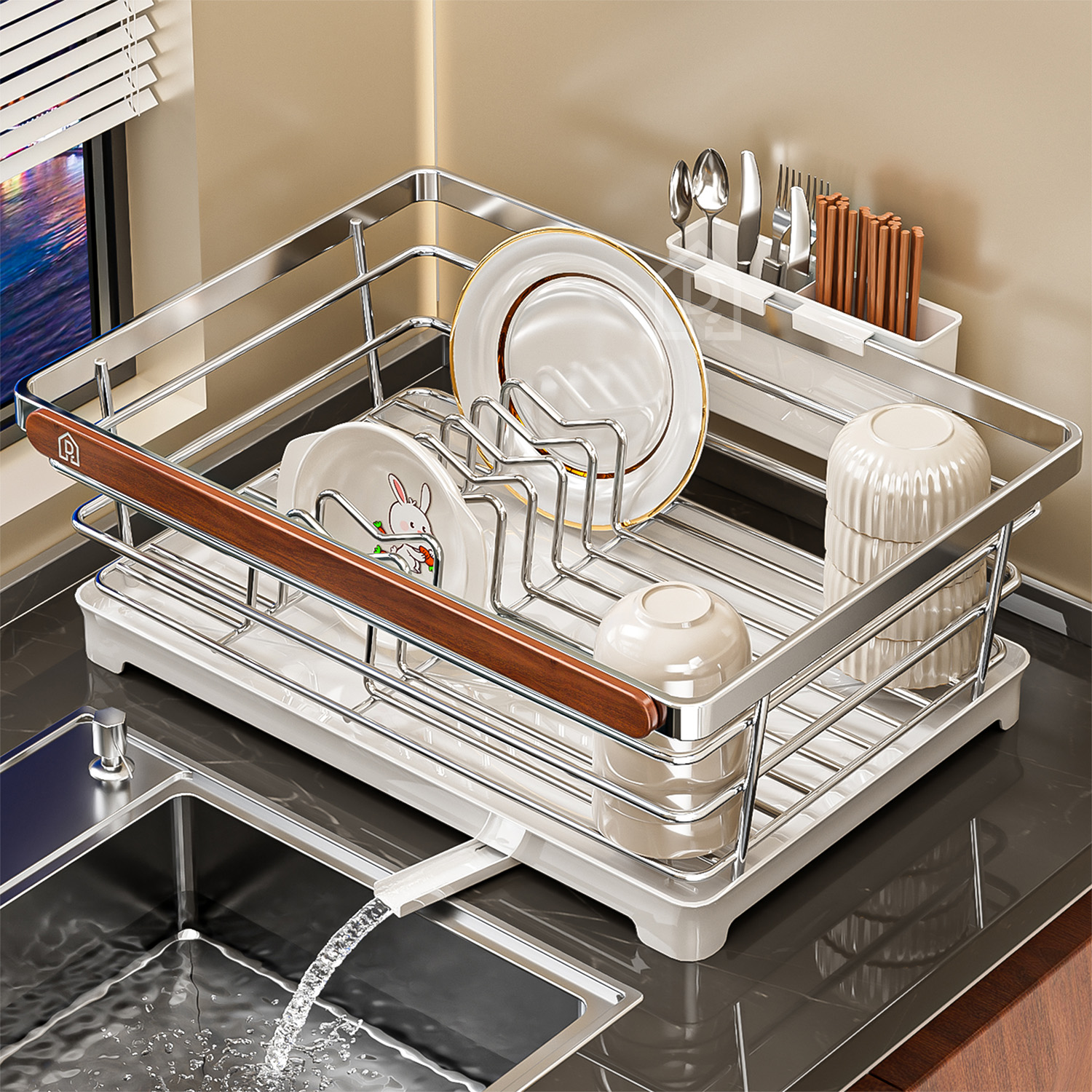 304不锈钢厨房碗碟架收纳架沥水架放碗盘架碗筷台面收纳盒置物架