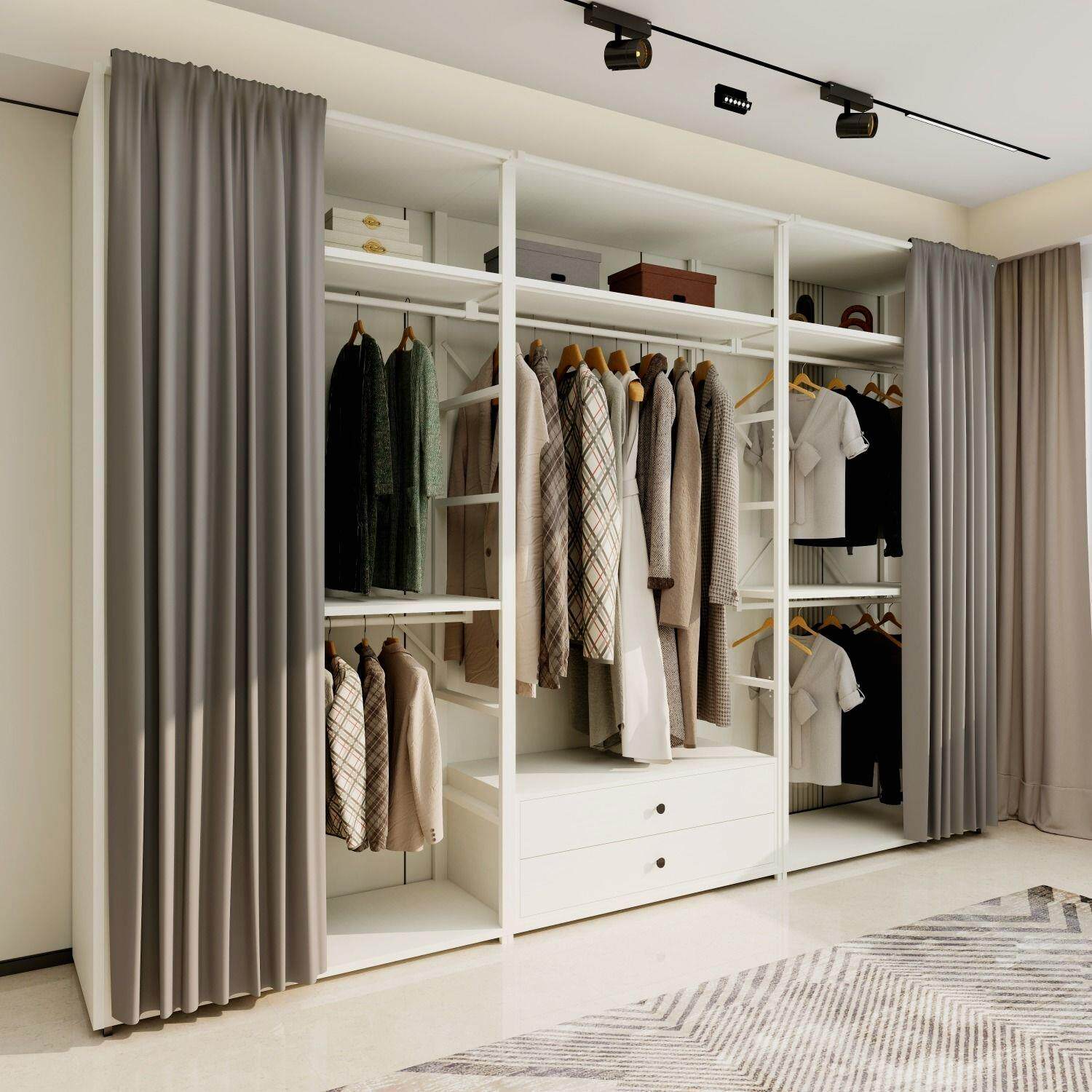 双层开放式金属框架组合衣柜落地挂衣架子自制衣帽间步入式衣帽架