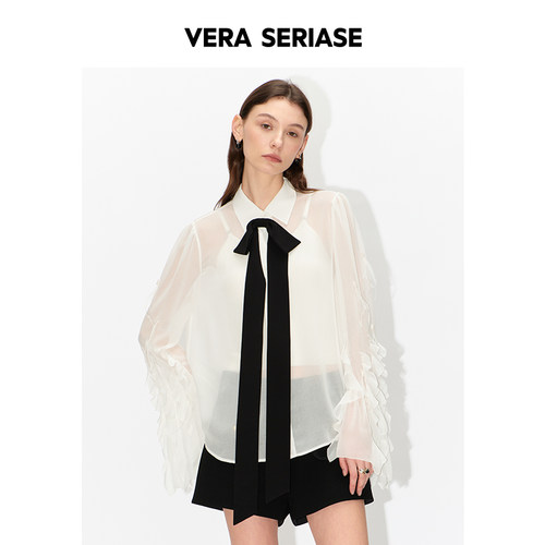 【Vera Seriase设计师品牌】2026夏季新款时尚米白翻领长袖衬衫