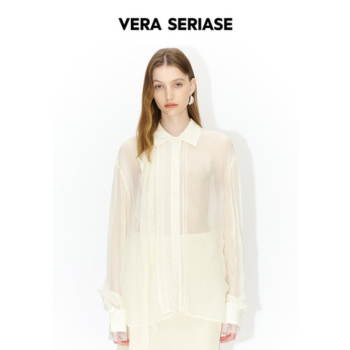 【Vera Seriase设计师品牌】2026春季新款时尚米白微透长袖衬衫
