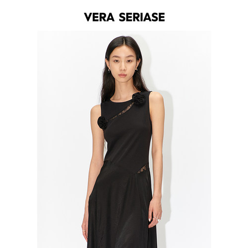 【Vera Seriase设计师品牌】夏季新款修身黑色无袖背心连衣裙