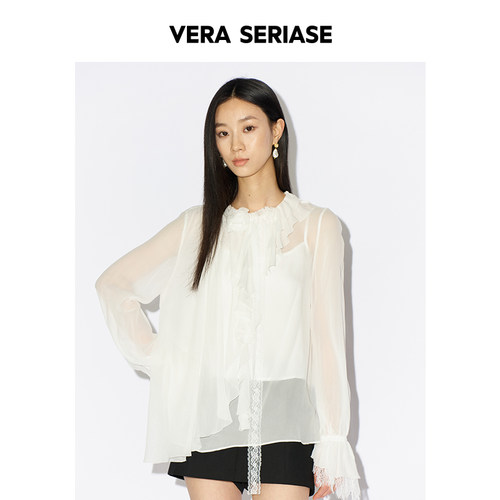 【Vera Seriase设计师品牌】2026春季新款时尚白色微透长袖衬衫
