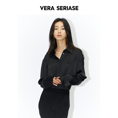 【Vera Seriase设计师品牌】春季新款时尚黑色翻领长袖衬衫