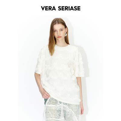 【Vera Seriase设计师品牌】2026春季新款时尚米白色圆领短袖T恤