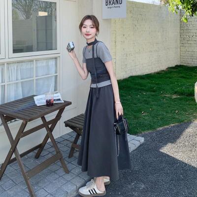 实拍韩系穿搭吊带背心套装女夏简约显瘦休闲短袖t恤半身裙三件套