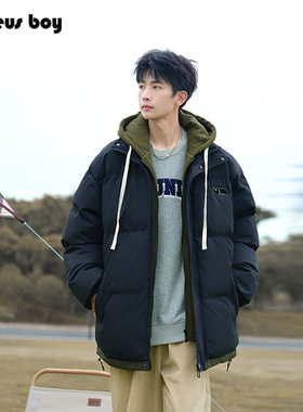 ProteusBoy棉服男冬季男士假两件宽松保暖宽松面包服连帽棉衣外套