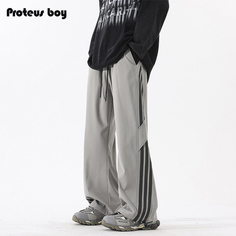ProteusBoy裤子男款春秋冬季美式条纹弹力直筒运动束脚加绒休闲裤