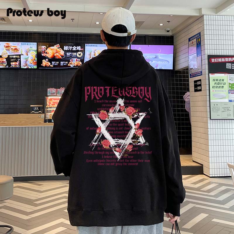 ProteusBoy卫衣男春秋冬季新款男士潮牌印花加绒加厚连帽上衣外套