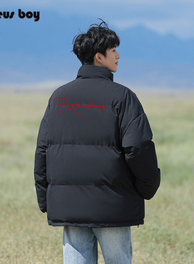 ProteusBoy棉衣男冬季男生美式线条字母防寒保暖立领面包服厚外套