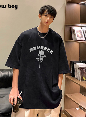 ProteusBoy 美式麂皮绒发泡立体字母印花圆领舒适短袖t恤 TC002