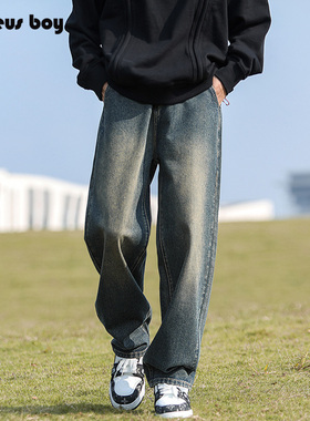 ProteusBoy牛仔裤男2025新款春秋冬季复古男士做旧加绒直筒休闲裤