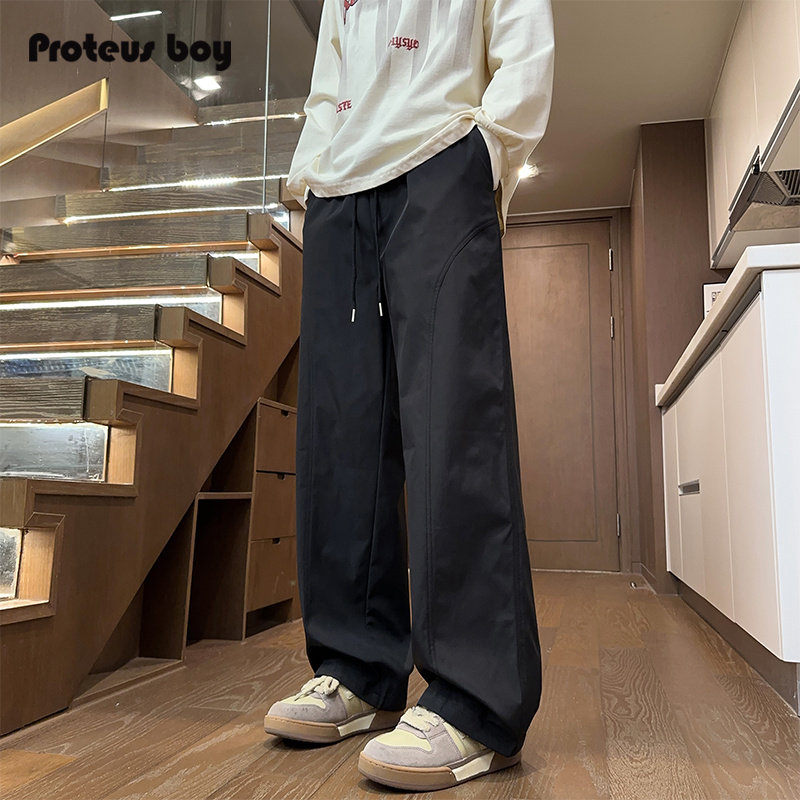 ProteusBoy 美式简约拼接户外加绒厚梭织直筒阔腿抽绳休闲长裤 29