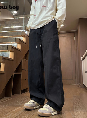 ProteusBoy 美式简约拼接户外加绒厚梭织直筒阔腿抽绳休闲长裤 29