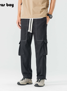 ProteusBoy 美式复古口袋休闲户外运动直筒可束脚抽绳工装裤 K557