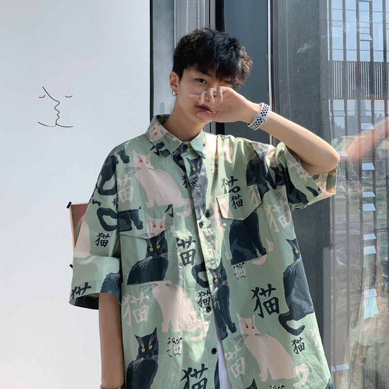 短袖衬衫男夏季韩版潮流帅气学生情侣装ins超火宽松衬衣慵懒港风