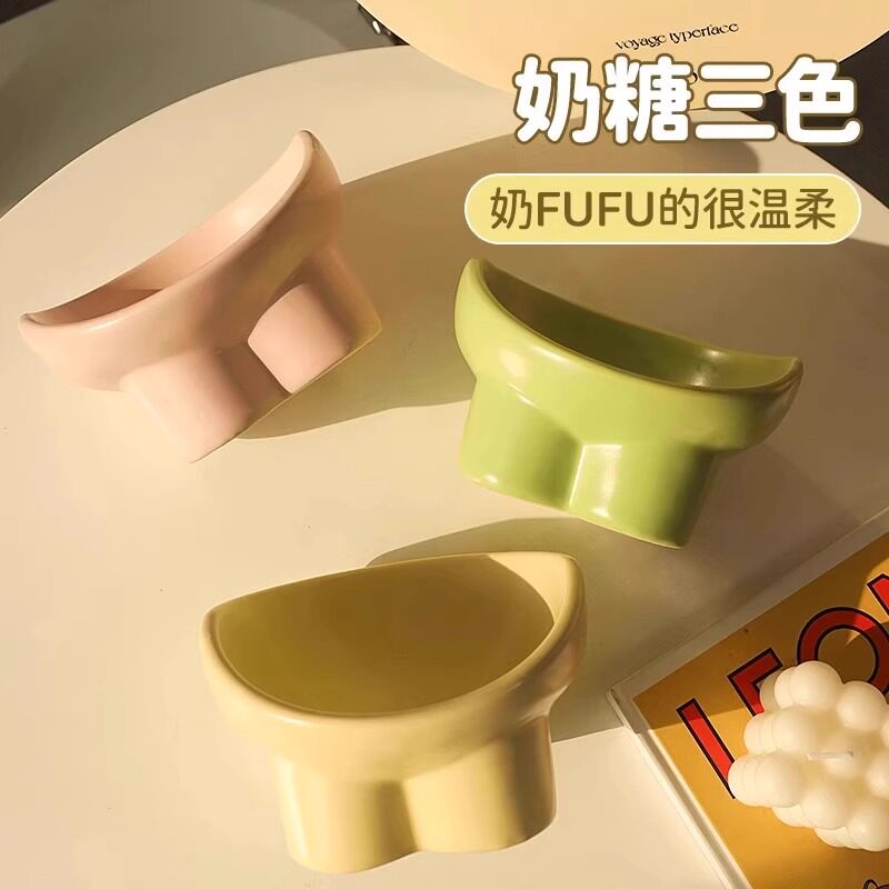【冲量】狗碗猫咪饭碗马卡龙色四腿护颈碗高脚斜口饮水防打翻饭盆