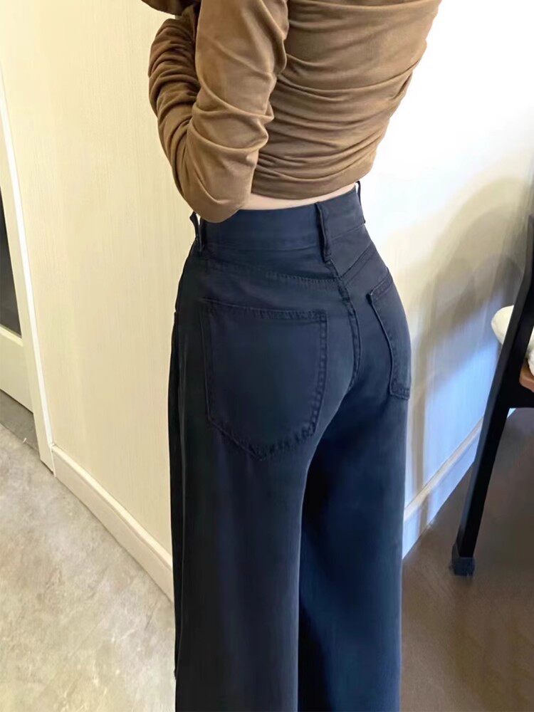 黑色天丝直筒牛仔裤女夏薄款胖mm大码高腰宽松垂感显瘦阔腿冰丝裤