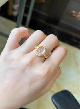 monocle 冰透鸽子蛋粉晶戒指冰种玉髓镶嵌白冰气质轻透玫瑰金指环