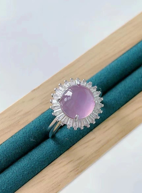 monocle 镀银镶嵌冰种粉紫色玉髓戒指紫罗兰玛瑙玉石女戒饰品直播