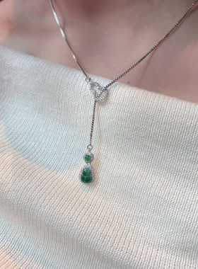 monocle 新中式福禄双全天然翡翠阳绿吊坠轻奢蛇骨链镶嵌锆石挂饰