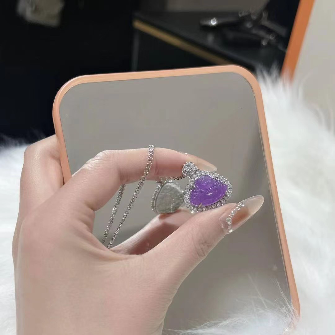 monocle 冰种佛公吊坠巴山翠镶嵌紫罗兰小佛公挂件锁骨链毛衣链