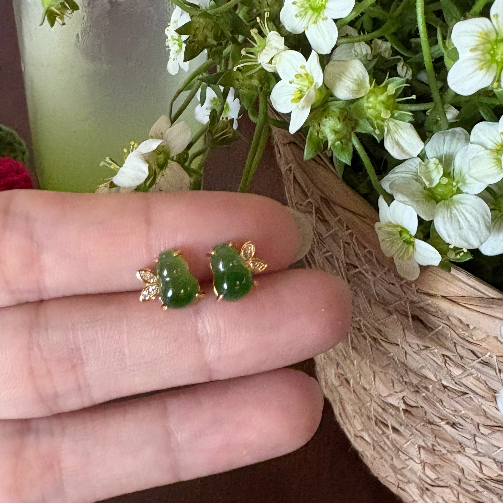monocle 天然和田碧玉福禄葫芦S925银小清新耳饰耳钉爆款闺蜜礼物