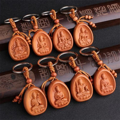 桃木本命佛十二生肖钥匙扣挂件