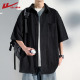 夏季 男士 2026新款 冰丝薄款 休闲外套 回力黑色短袖 衬衣男生美式 衬衫