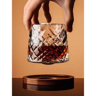 威士忌酒杯洋酒杯水晶解压杯玻璃杯子套装啤酒杯高级感转转杯家用