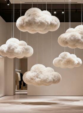 泡沫毛绒云朵挂饰商场中庭展厅服装店铺橱窗4s店吊挂装饰猫