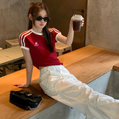 短款 WASSUP短袖 T恤女2026新款 三条杠夏日通勤漂亮小上衣红色超火