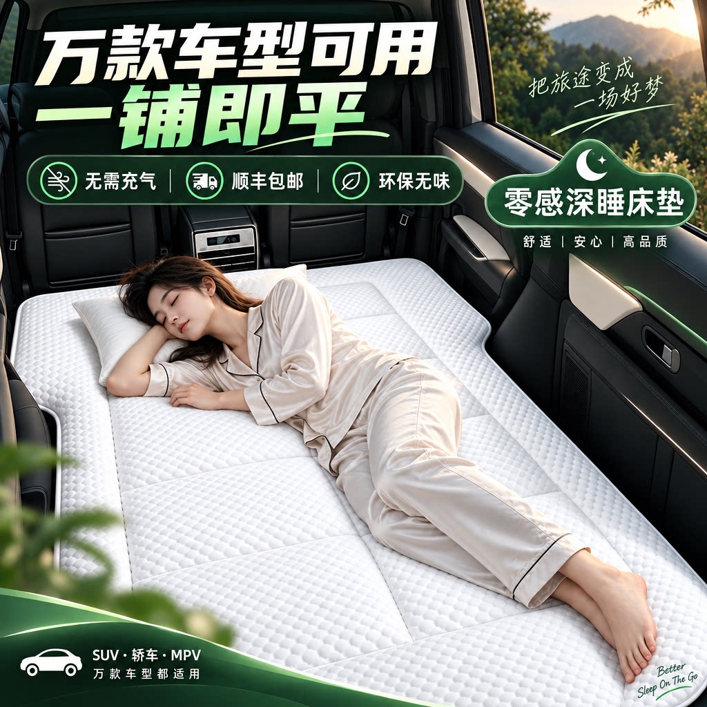 车载床垫户外露营旅游自驾用汽车后备箱可折叠冰丝免充气床垫睡垫
